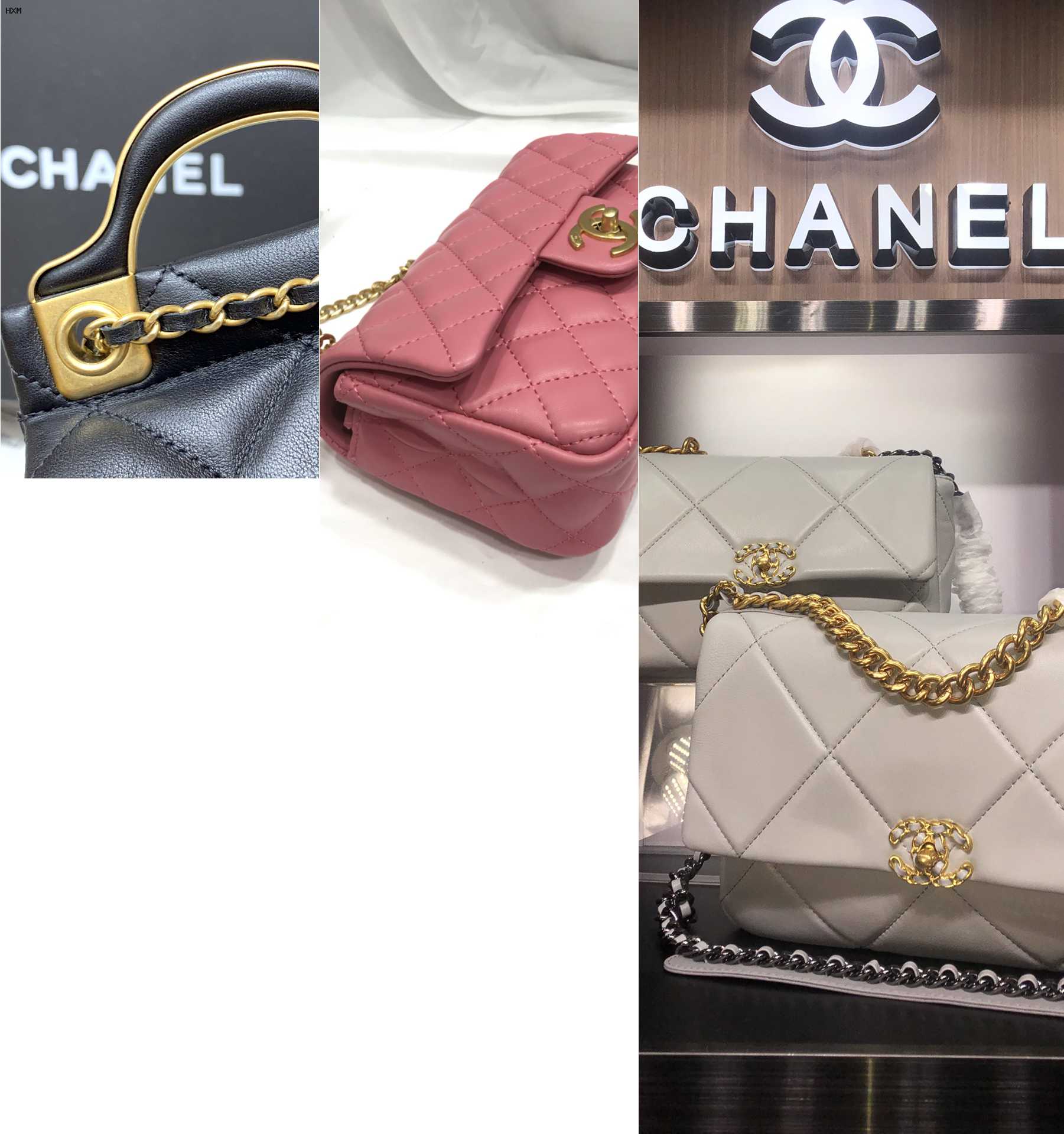 sac pochette chanel en cuir noir grainé et boucle doré